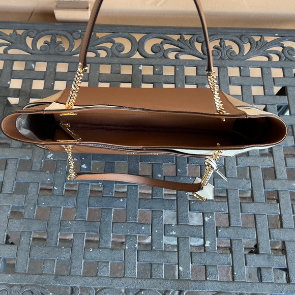 Michael Kors Jet Set Travel Large X Chained Tote Bag MK Brown Multi - Picture 5 of 10